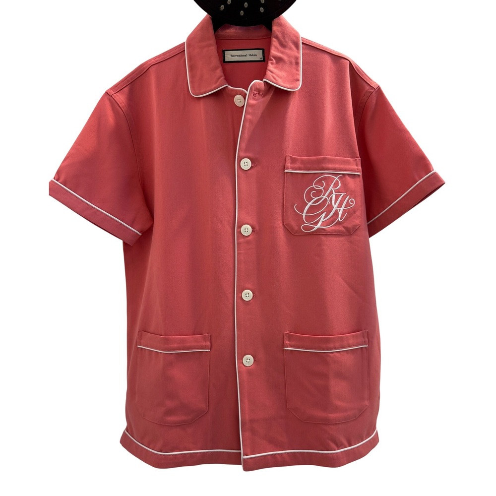 Recreational Habits Shirt Mens XS Coral Pink Short Sleeve Monogram Piping Miami